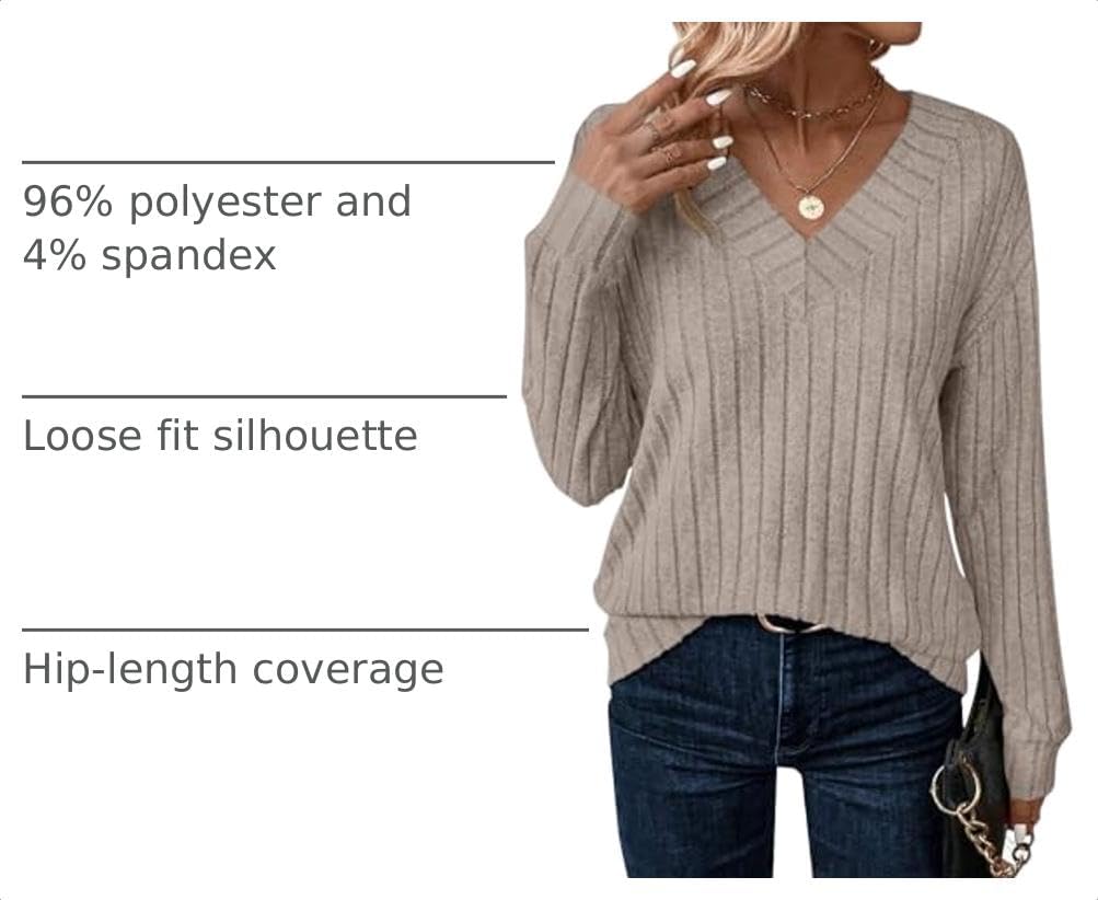 JUSTFASHIONNOW Long Sleeve V Neck Shirts for Women Lightweight Sweaters