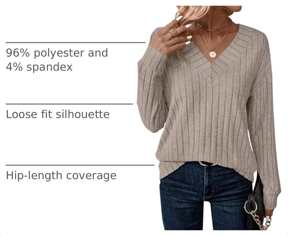 JUSTFASHIONNOW Long Sleeve V Neck Shirts for Women Lightweight Sweaters