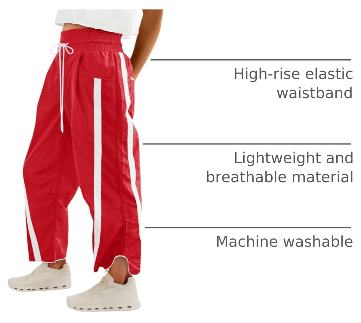 Fisoew Women's Baggy Wide Leg Pants Casual Drawstring Elastic Waisted Contrast Color Workout Y2K Track Pants