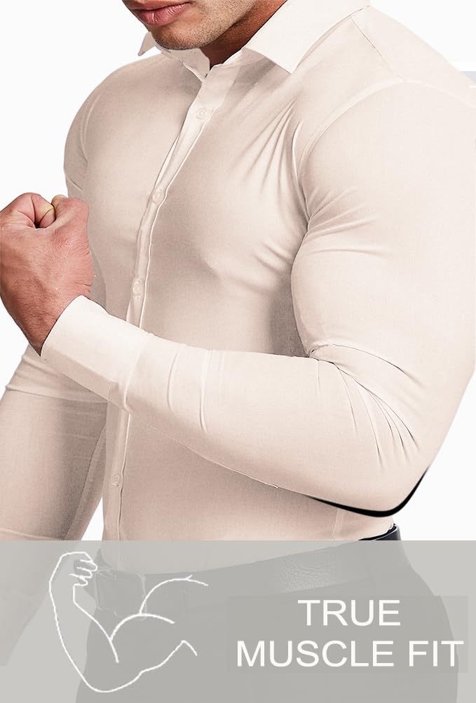 Men’s Muscle Fit Dress Shirts Athletic Slim Fit Long Sleeve Stretch Casual Button Down Shirt