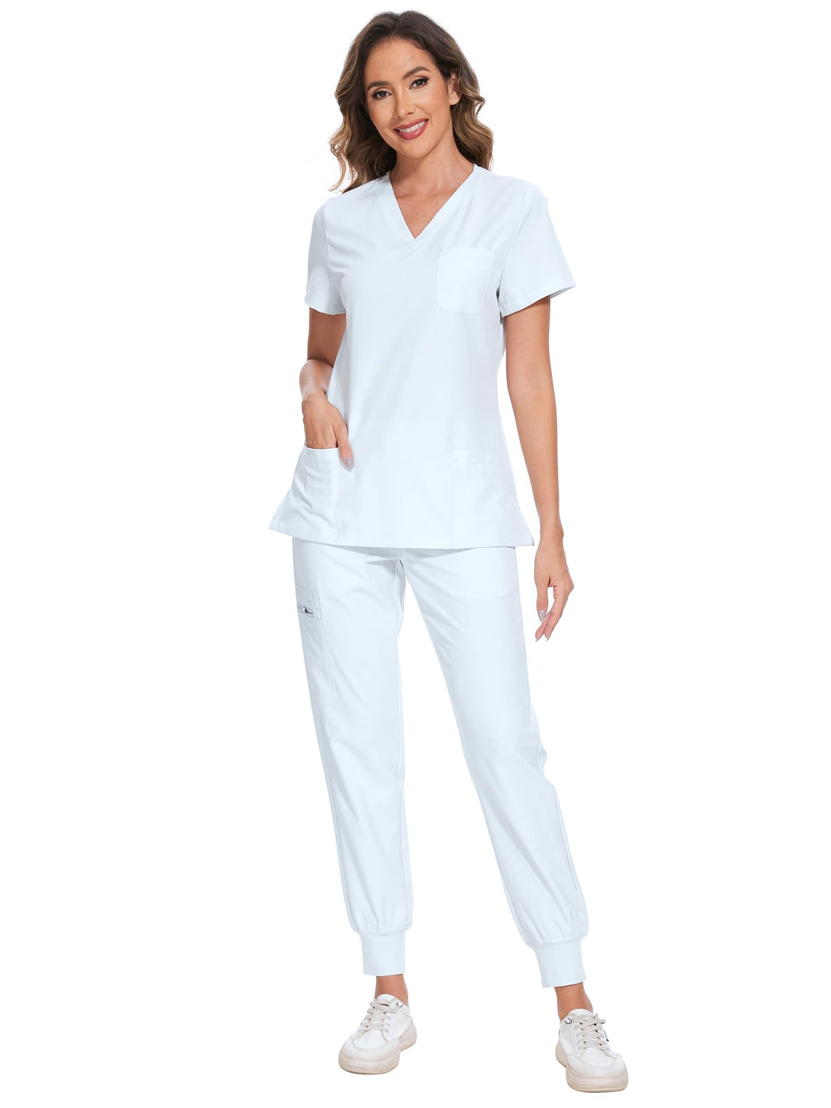 COZYFIT Scrubs for Women Set - Stretch V-Neck & Jogger Pant with 9 Pockets