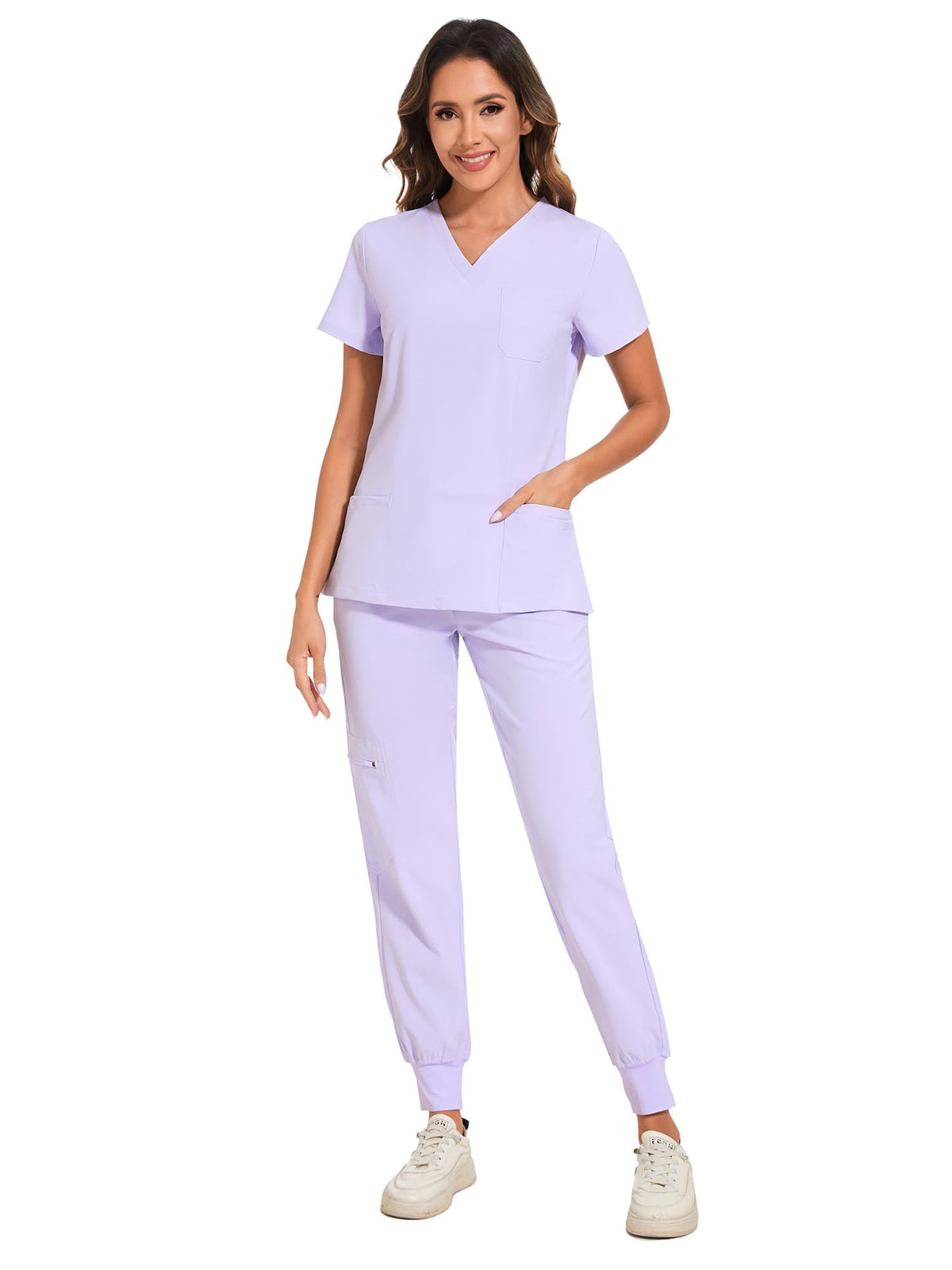 COZYFIT Scrubs for Women Set - Stretch V-Neck & Jogger Pant with 9 Pockets