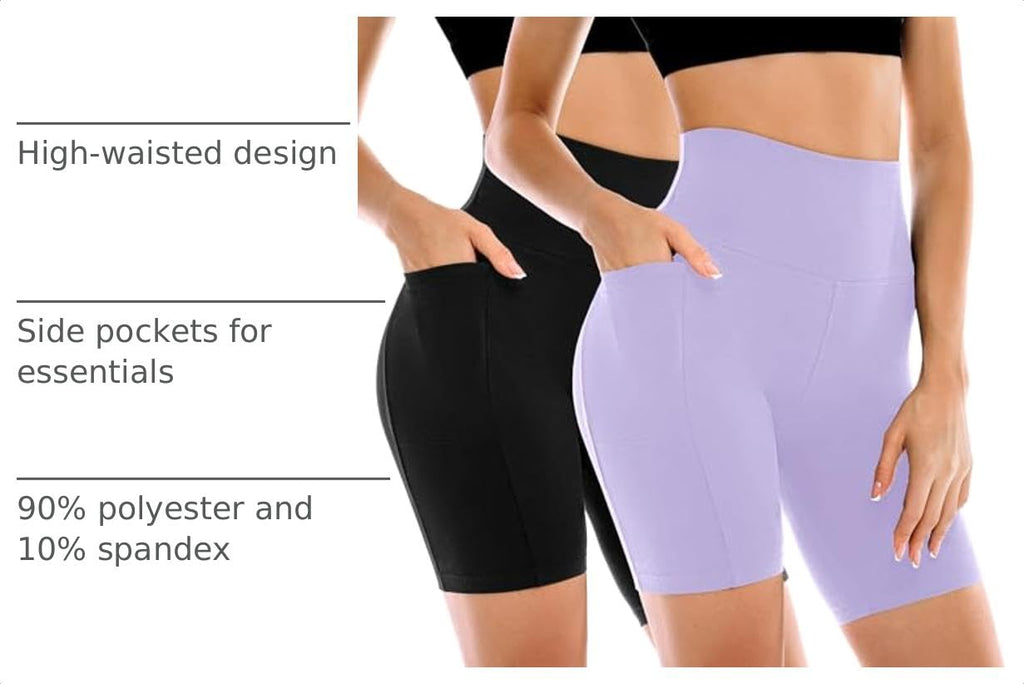 Leafigure 2 Pack Womens Biker Shorts with Pockets 6"