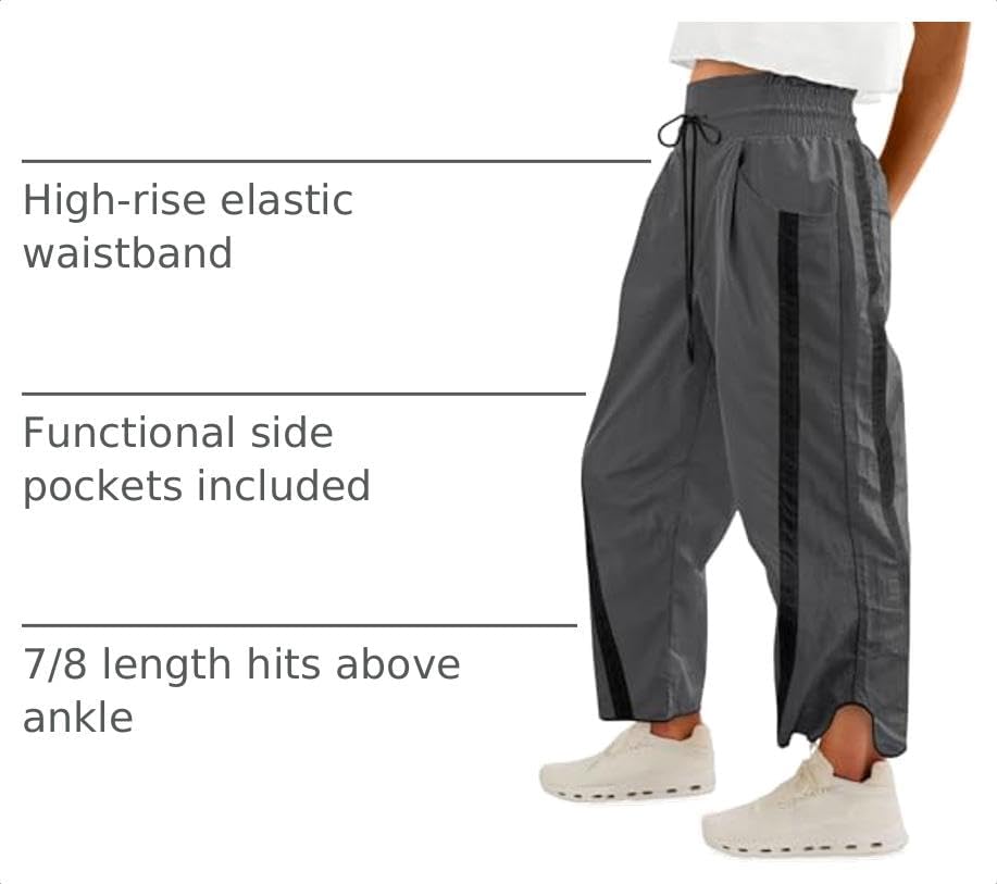 Fisoew Women's Baggy Wide Leg Pants Casual Drawstring Elastic Waisted Contrast Color Workout Y2K Track Pants