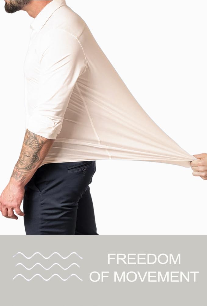 Men’s Muscle Fit Dress Shirts Athletic Slim Fit Long Sleeve Stretch Casual Button Down Shirt