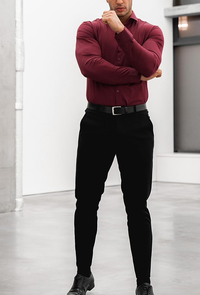 Men’s Muscle Fit Dress Shirts Athletic Slim Fit Long Sleeve Stretch Casual Button Down Shirt