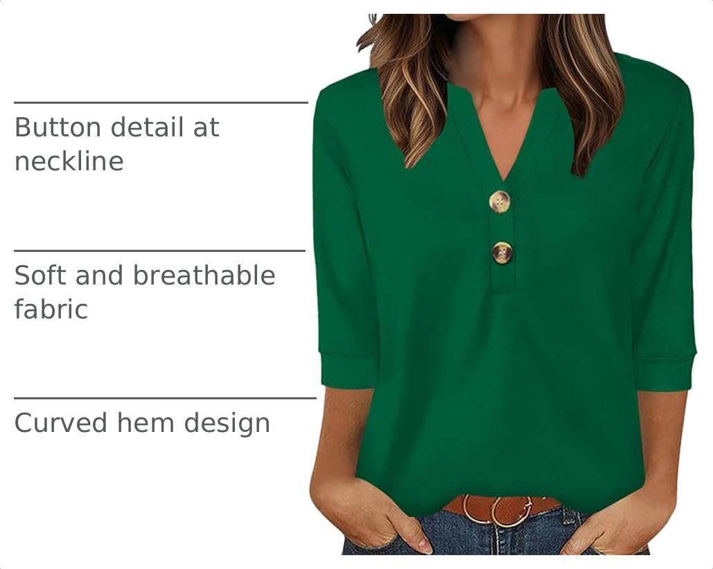 OFEEFAN Womens Tops 3/4 Sleeve Henley Shirts for Women Summer Outfits Fashion Clothing