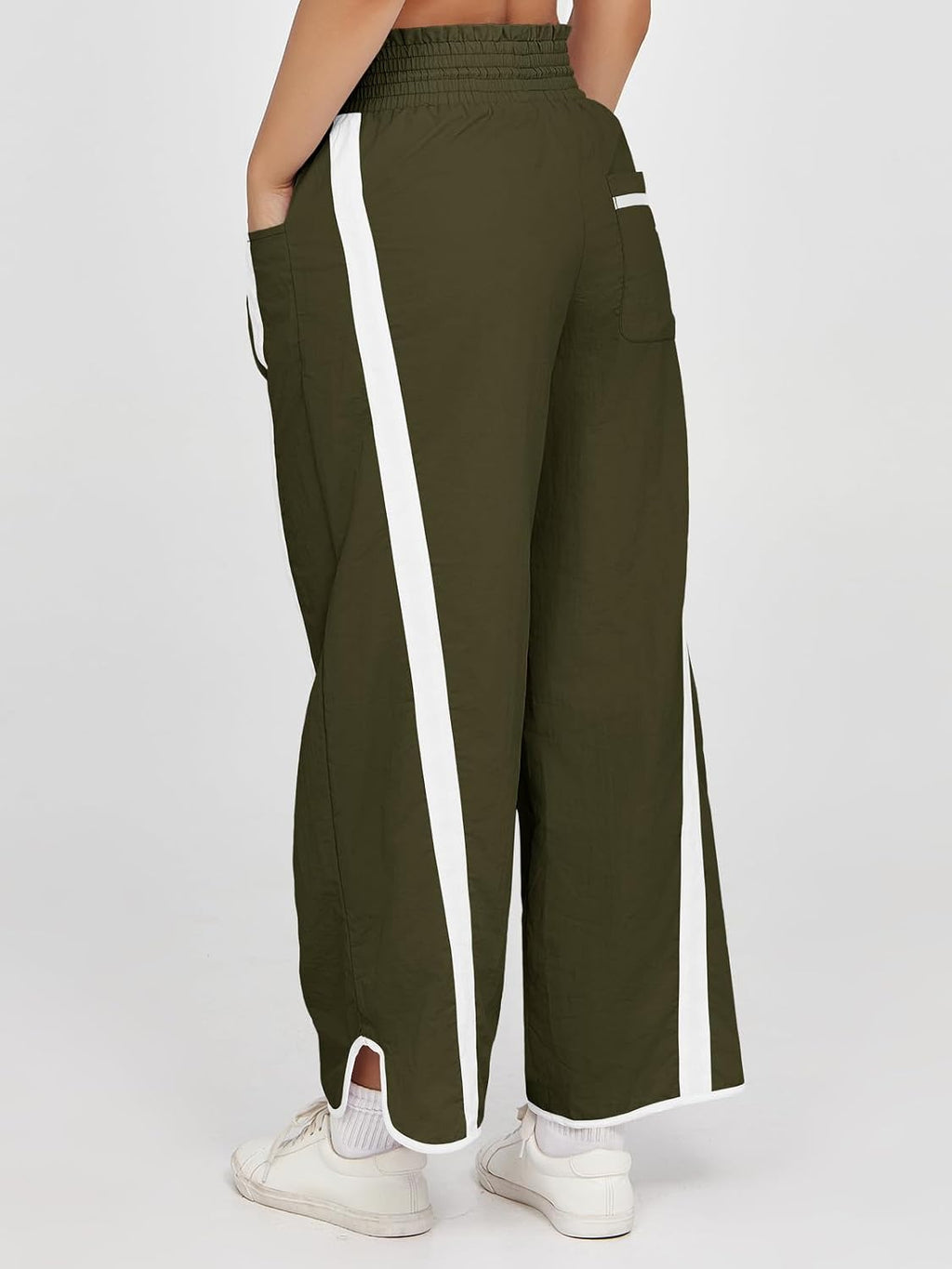 Fisoew Women's Baggy Wide Leg Pants Casual Drawstring Elastic Waisted Contrast Color Workout Y2K Track Pants