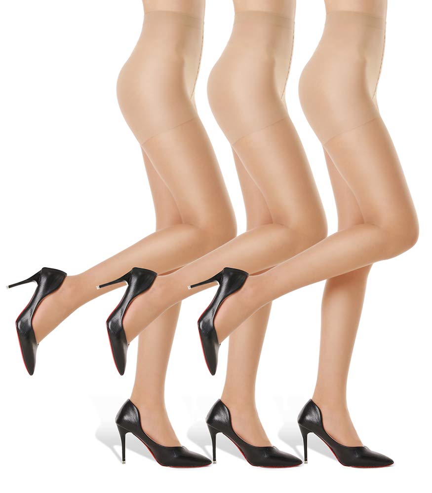 G&Y 3 Pairs Women's Sheer Tights - 20D Control Top Pantyhose with Reinforced Toes