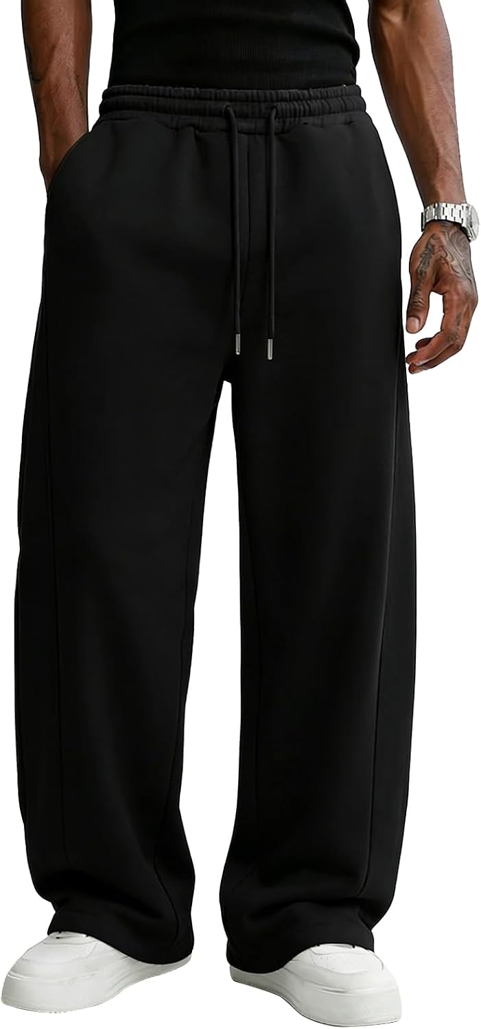 Wangdo Men's Baggy Sweatpants Wide Leg Lounge Cotton Casual Jogging Pants