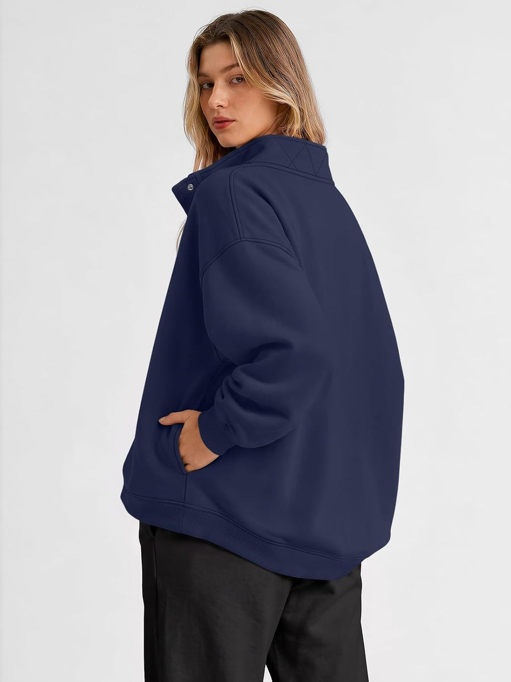 Trendy Queen Womens Oversized Sweatshirts with Snap Button Henley Collar