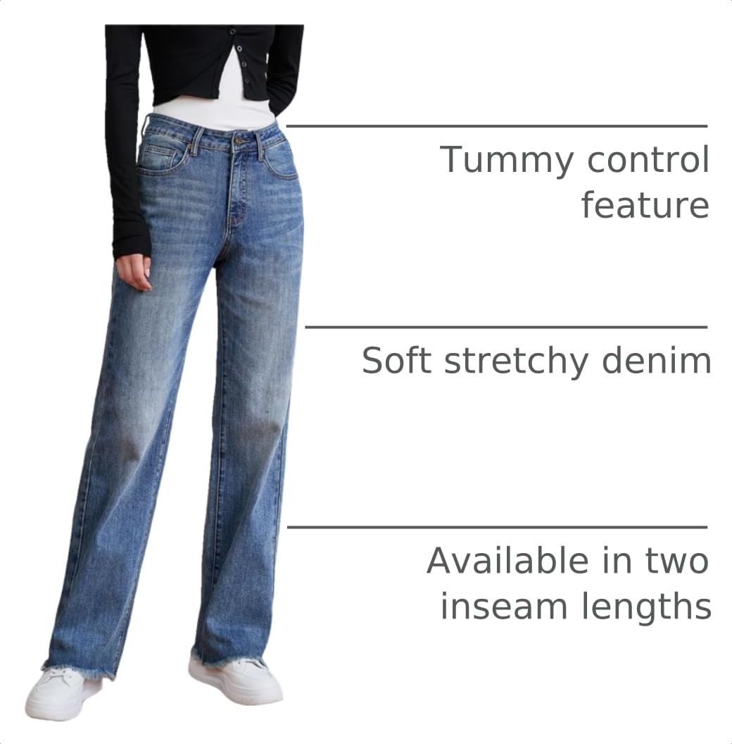 Women's High Waisted Stretchy Straight Leg Jeans Tummy Control Pants