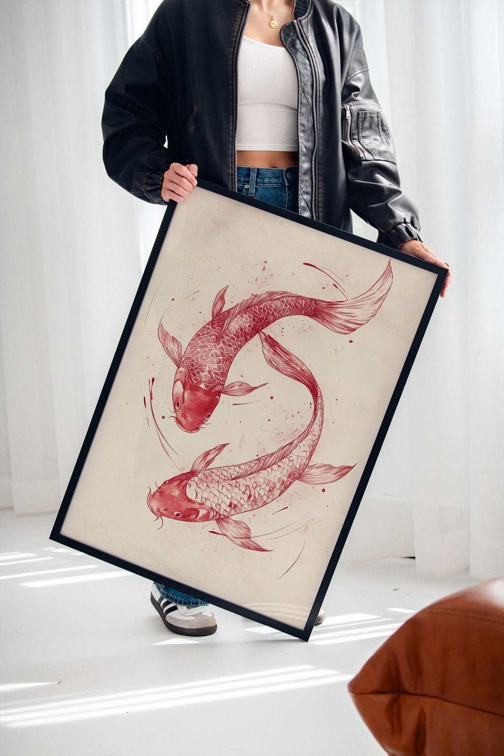 Koi Fish Wall Art – Minimalist Japanese Ink Print, Zen Decor