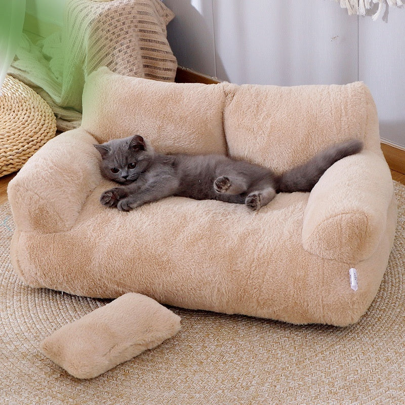 Luxury Plush Pet Sofa Bed with Pillow — 3 Colors, 4 Sizes
