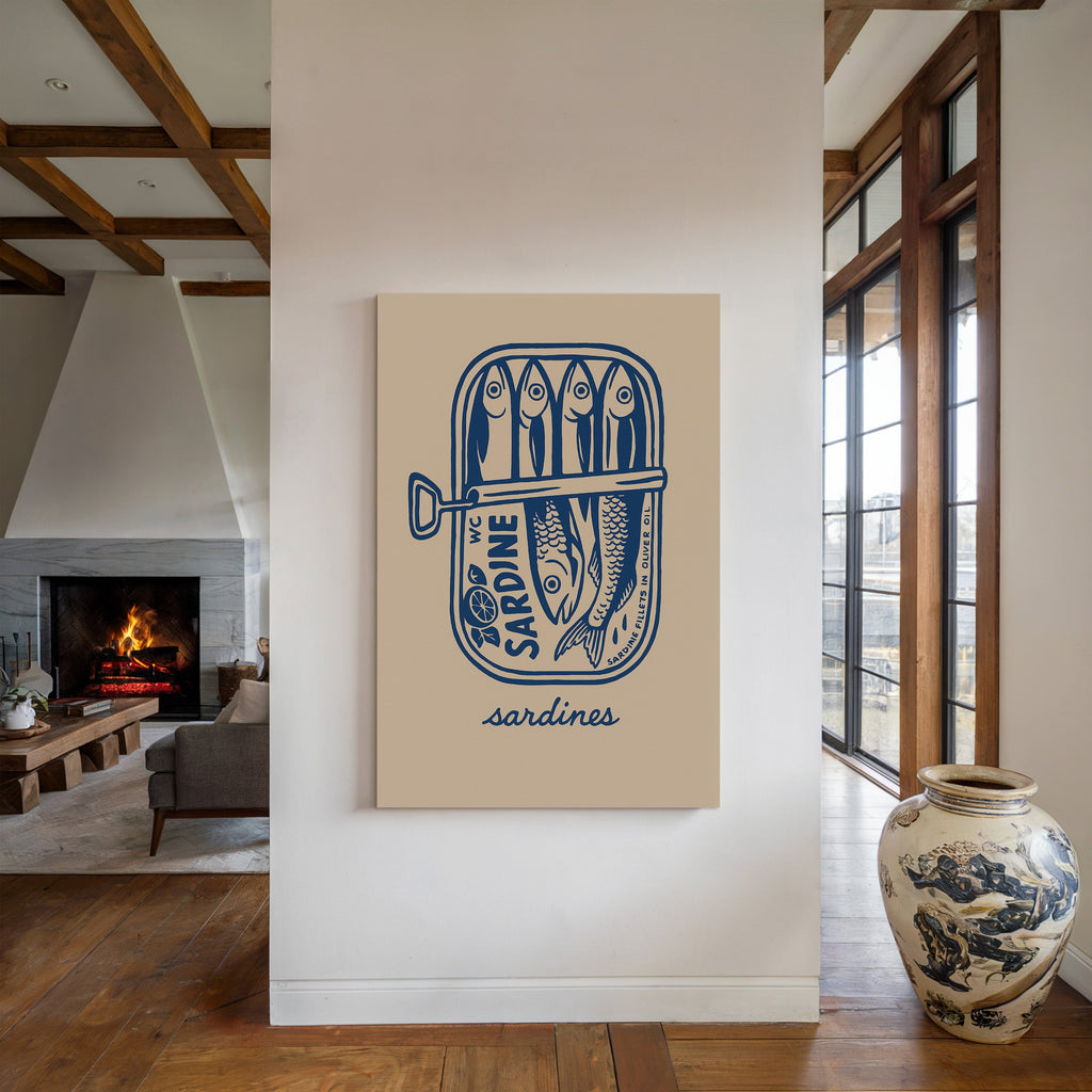 Retro Sardine Tin Wall Art – Blue & Beige Kitchen Decor