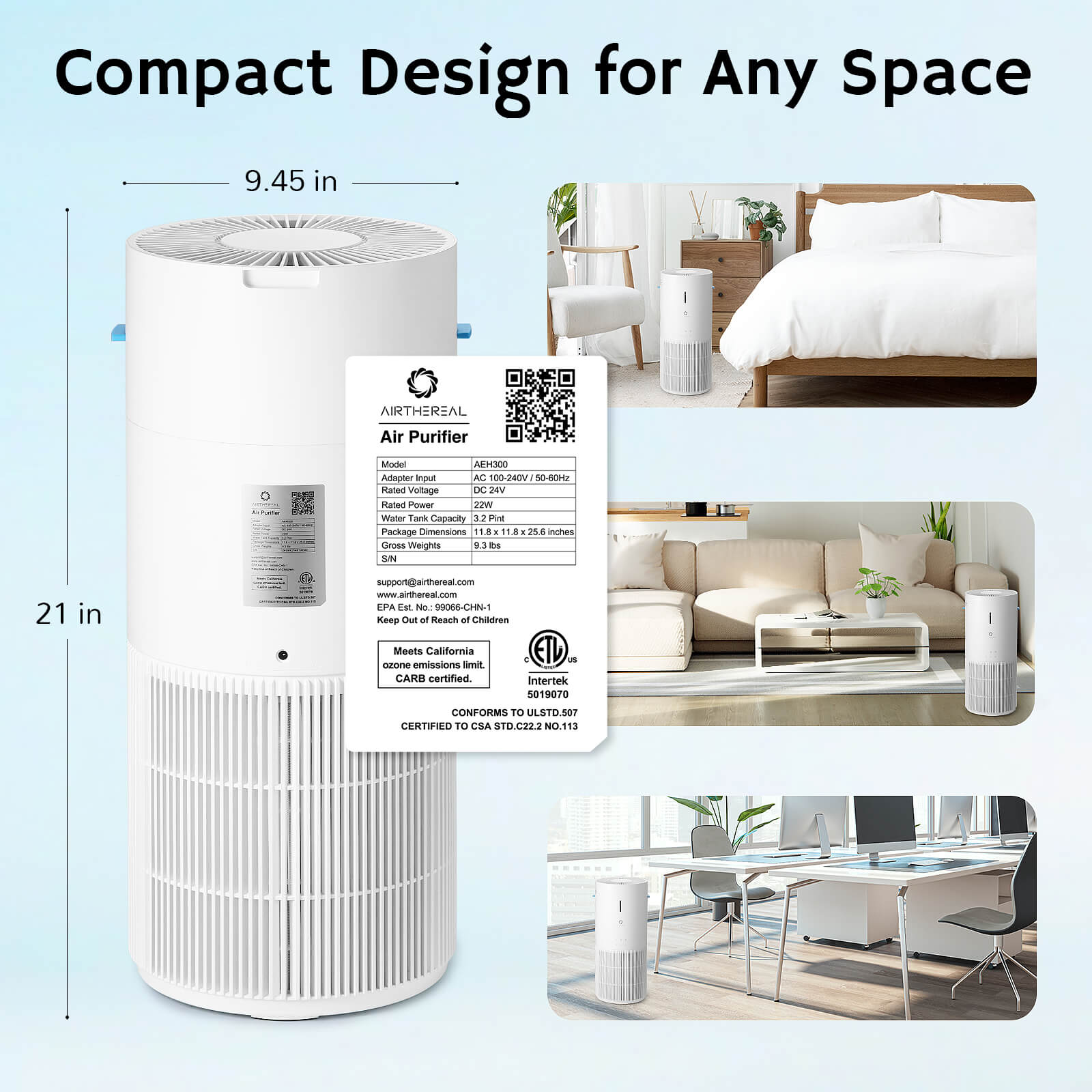 Ethereal Rain AEH300 Air Purifier & Humidifier Combo - European version