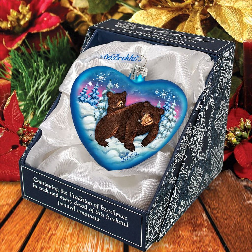 Black Bears Family Heart Glass Ornament by G. DeBrekht - Wildlife Holiday Decor - 753-090