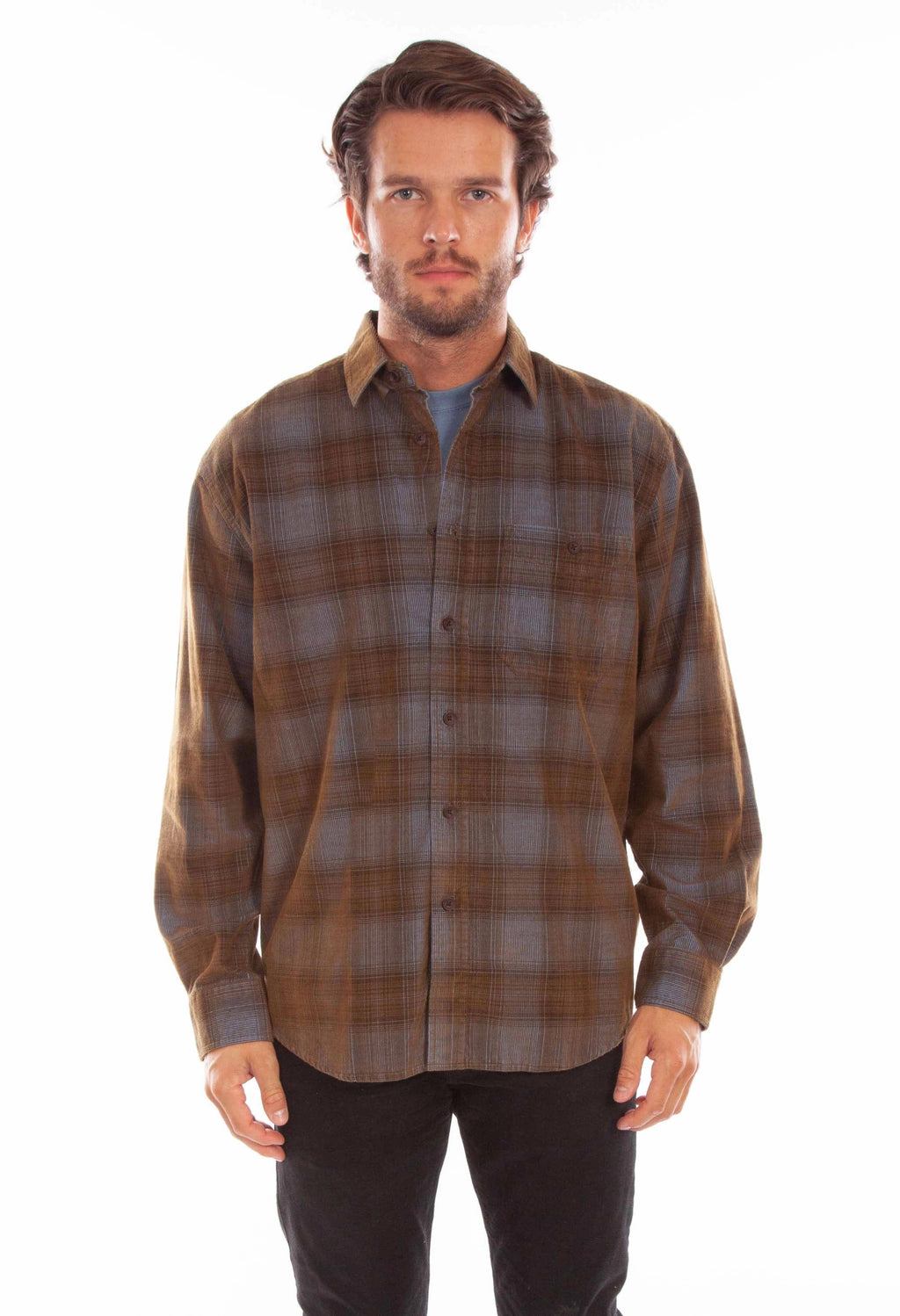 Scully Point Collar (5342) - Men's Corduroy Plaid Shirt