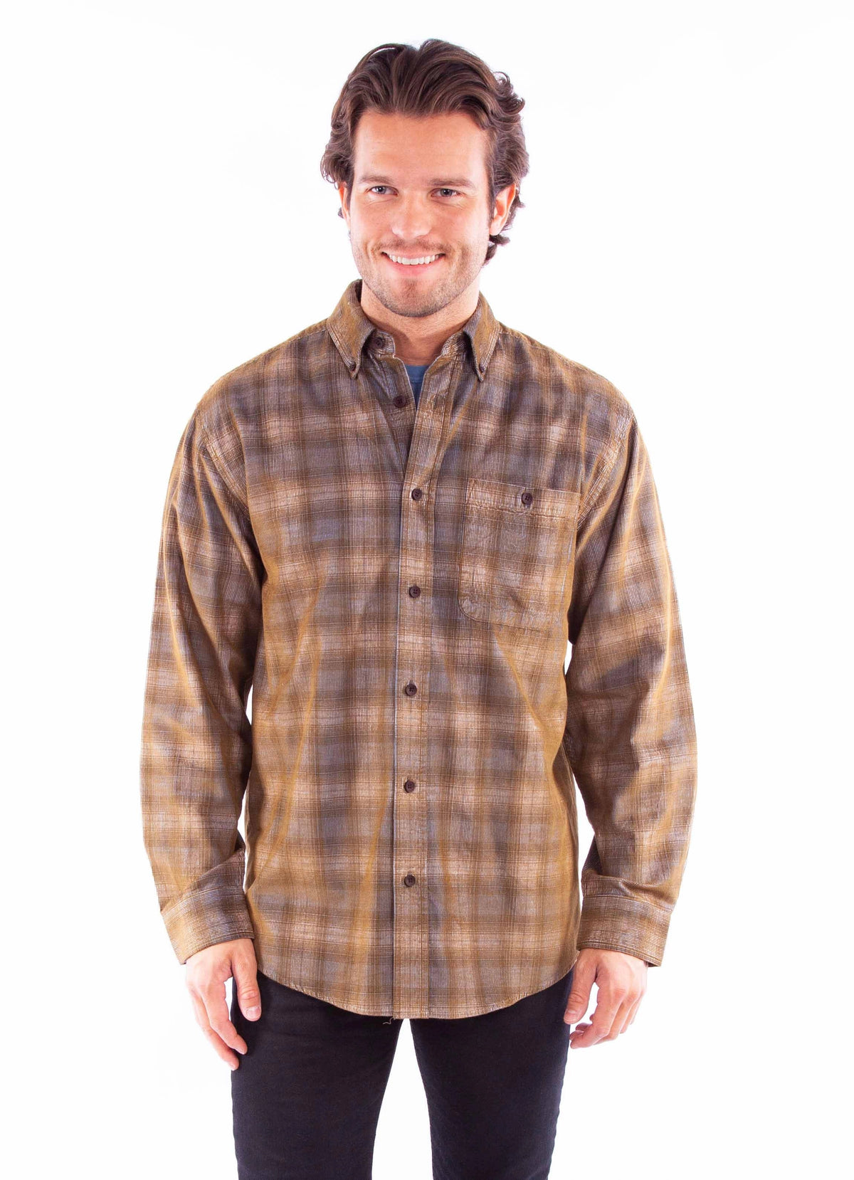 Scully One Pocket (5359) - Men's Corduroy Plaid Shirt