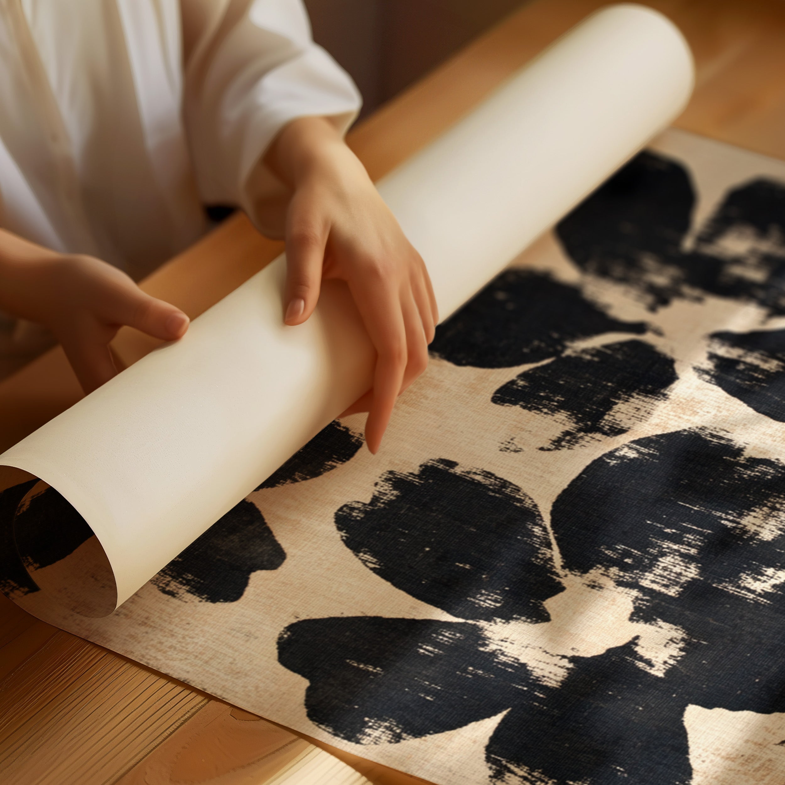 Japanese Ink Floral Print – Bold Brushstroke Blossom Wall Art