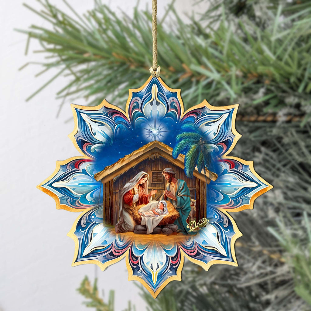 Holy Family Snowflake Wooden Ornaments by G. Debrekht - Nativity Holiday Decor - 8688439
