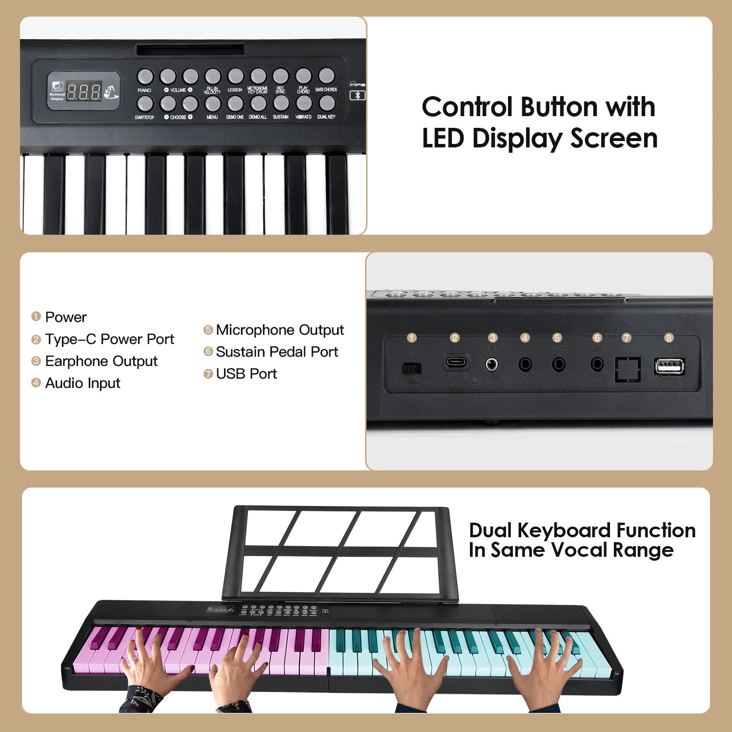 61Keys Foldable Electronic Piano Keyboard With Micro Audio Sustain Pedal Music Stand Storage Bag Portable Wireless MiDi Connection Keyboard For Beginn
