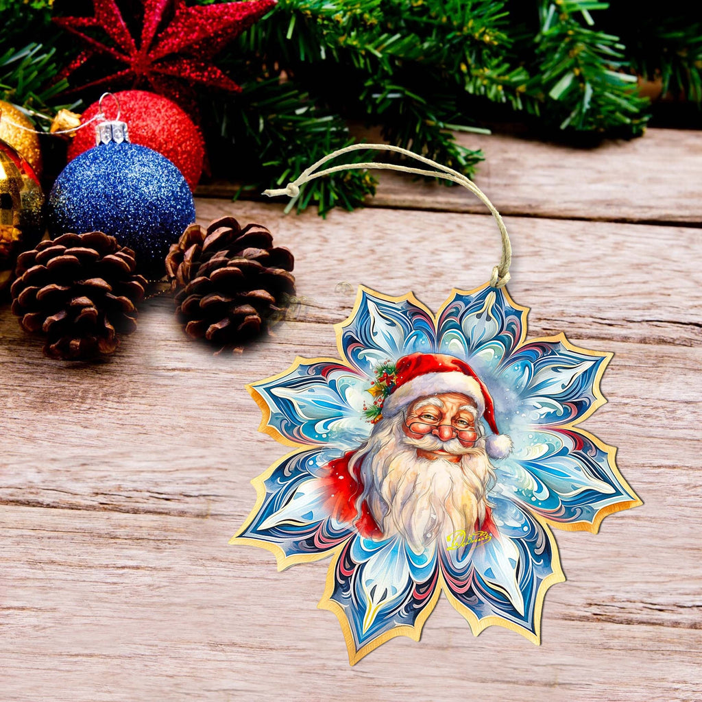 Santa Face Snowflake Large Wooden Ornament by G. Debrekht - Christmas Santa Snowman Decor - 8688424M