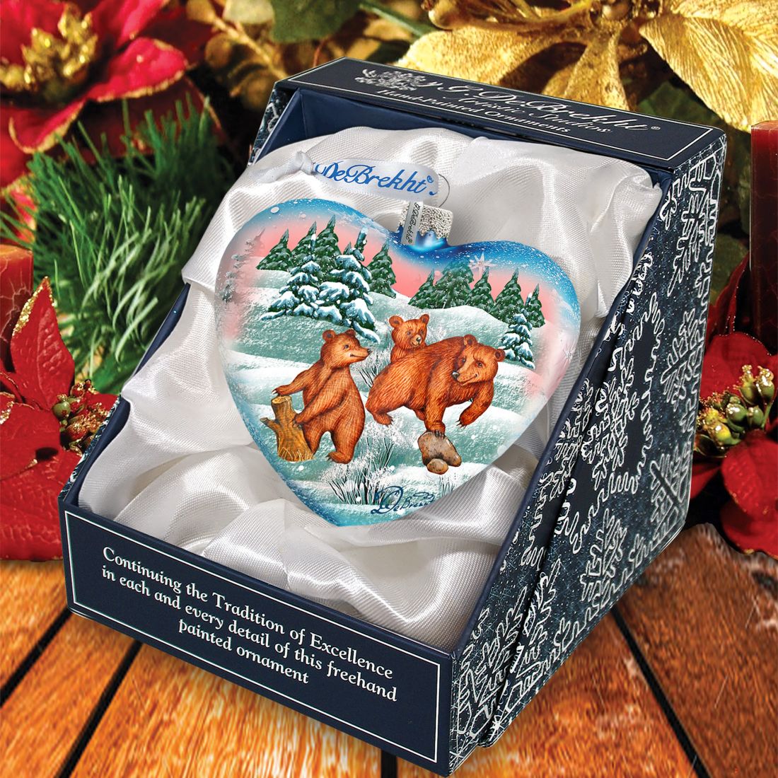 Kodiak Family Heart Glass Ornament by G. DeBrekht - Wildlife Holiday Decor - 73432