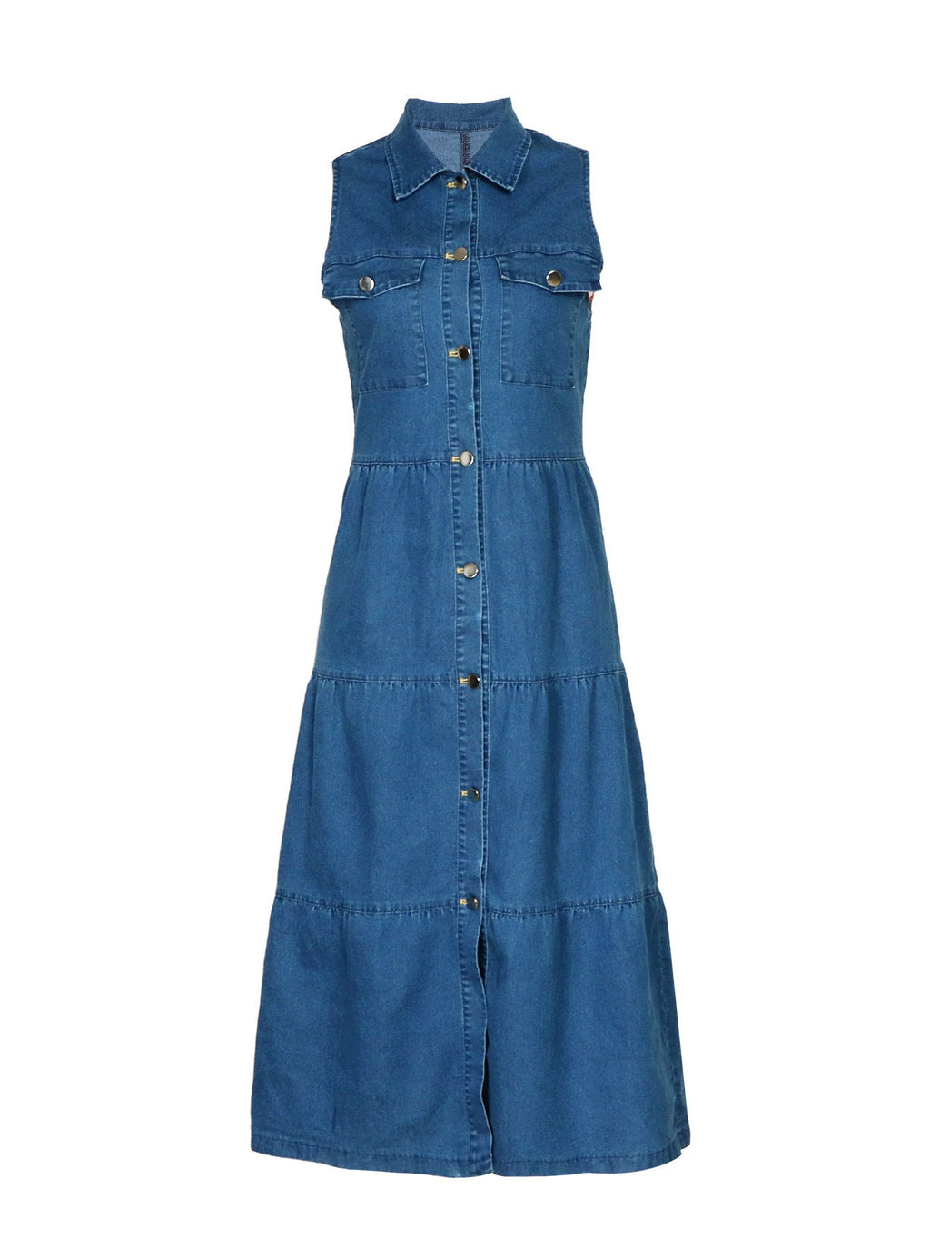 Women's High-Waist Denim Maxi Dress