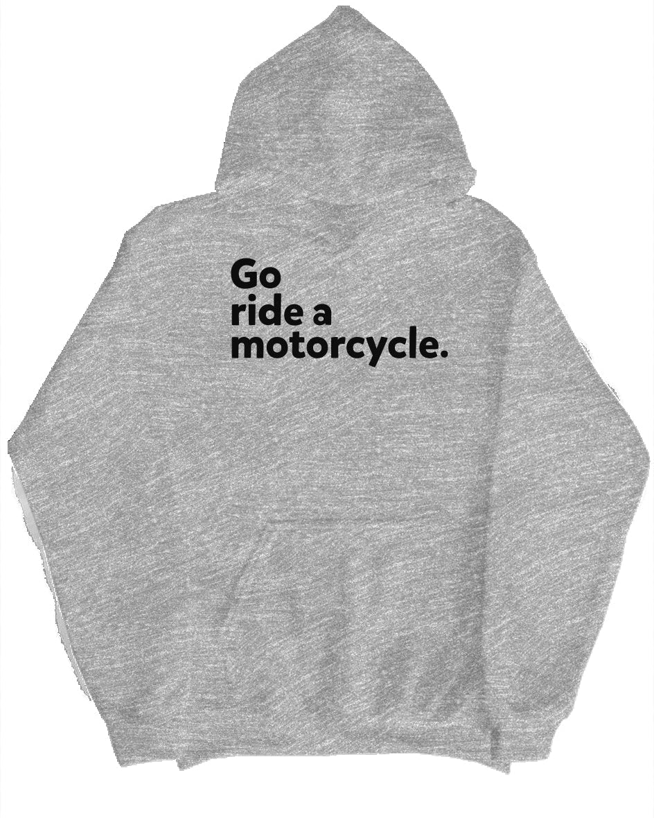 "Go ride a motorcycle" Checkered Flag Hoodie (black ink)