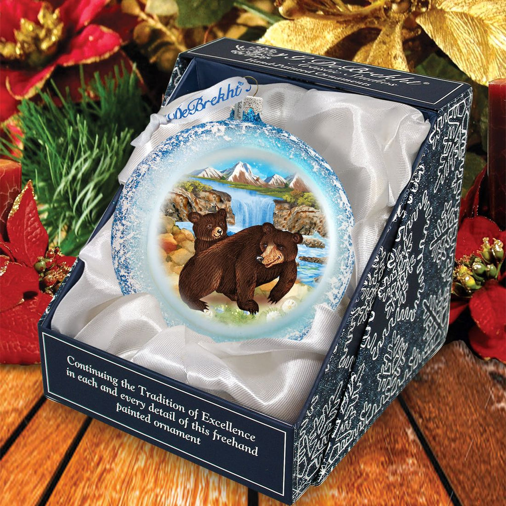 Grizzly Play Glass Ornament by G. DeBrekht - Wildlife Holiday Decor - 744-042