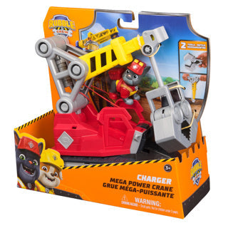 Rubble crew chargers mega grab crane, toy truck with charger figure and 2 removable tools, paw patrol toys
