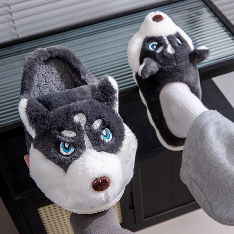 Cute Husky Cartoon Plush Cotton Slippers – Unisex Warm Indoor Winter Slippers | EU 36–51