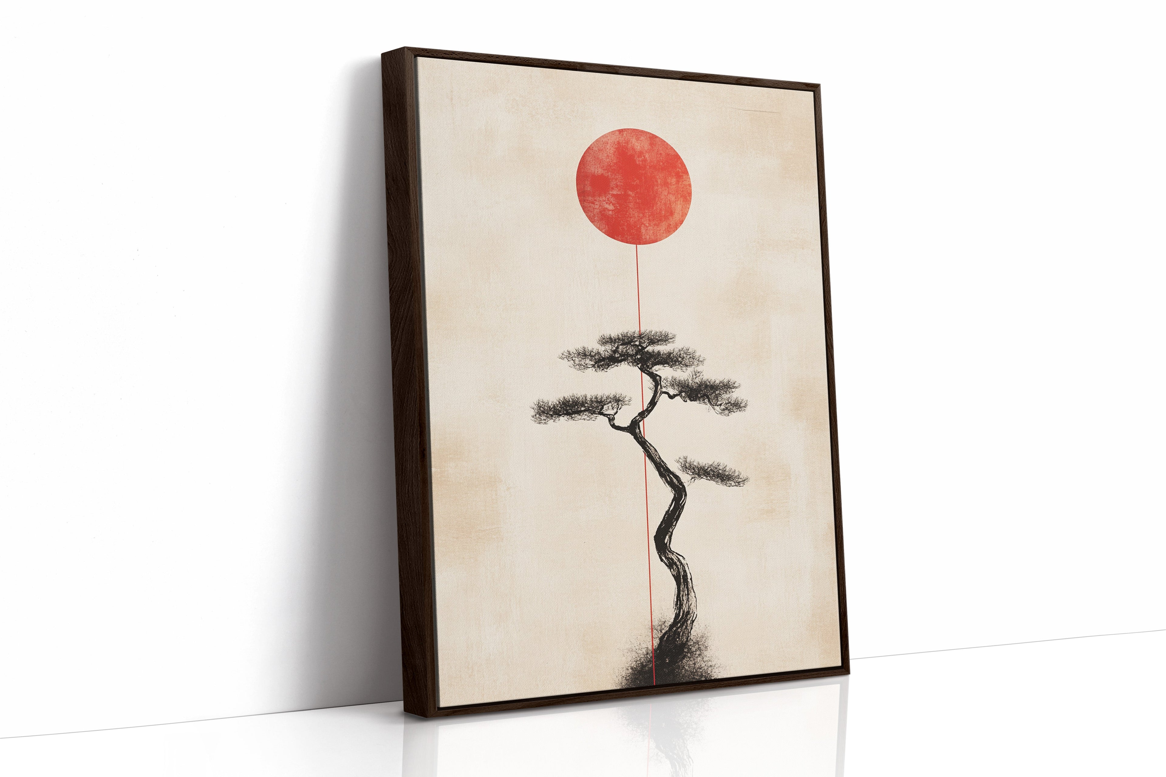 Minimalist Bonsai & Rising Sun – Japanese Zen-Inspired Wall Art