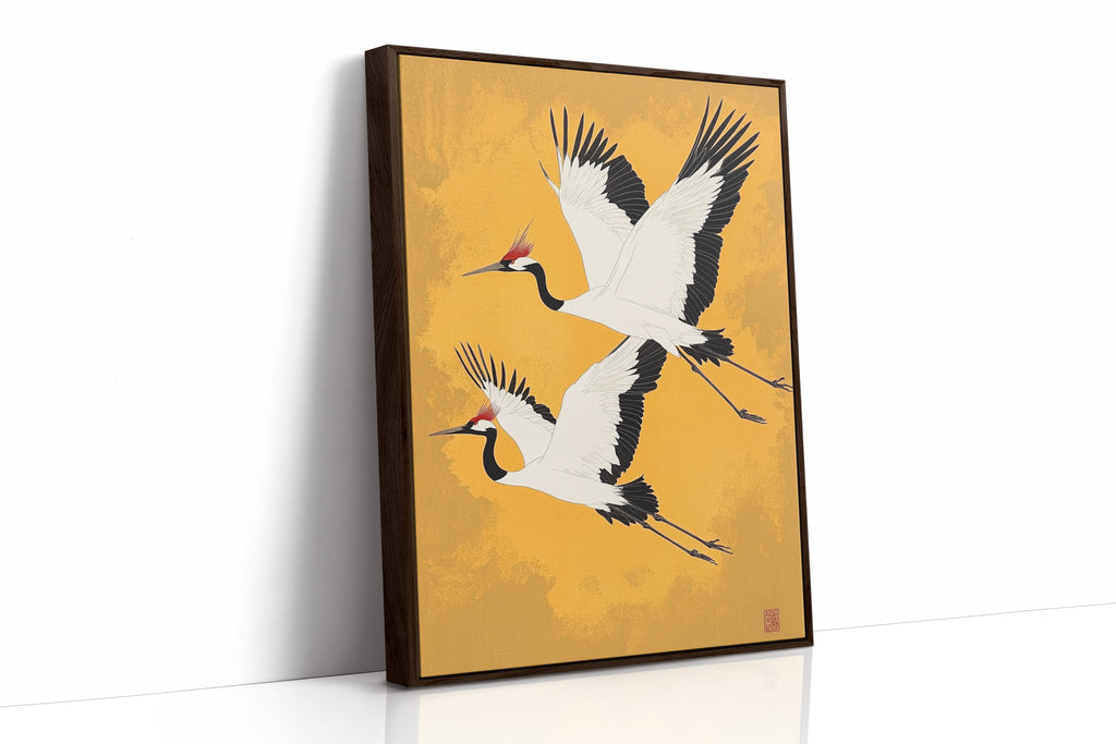 Japanese Red-Crowned Cranes – Elegant Minimalist Wall Art