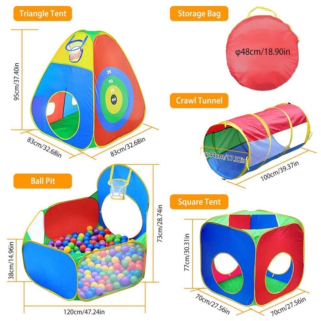 5Pcs Kids Ball Pit Tents Pop Up Playhouse w/ 2 Crawl Tunnel & 2 Tent For Boys Girls Toddlers Preschool Children Indoor Outdoor