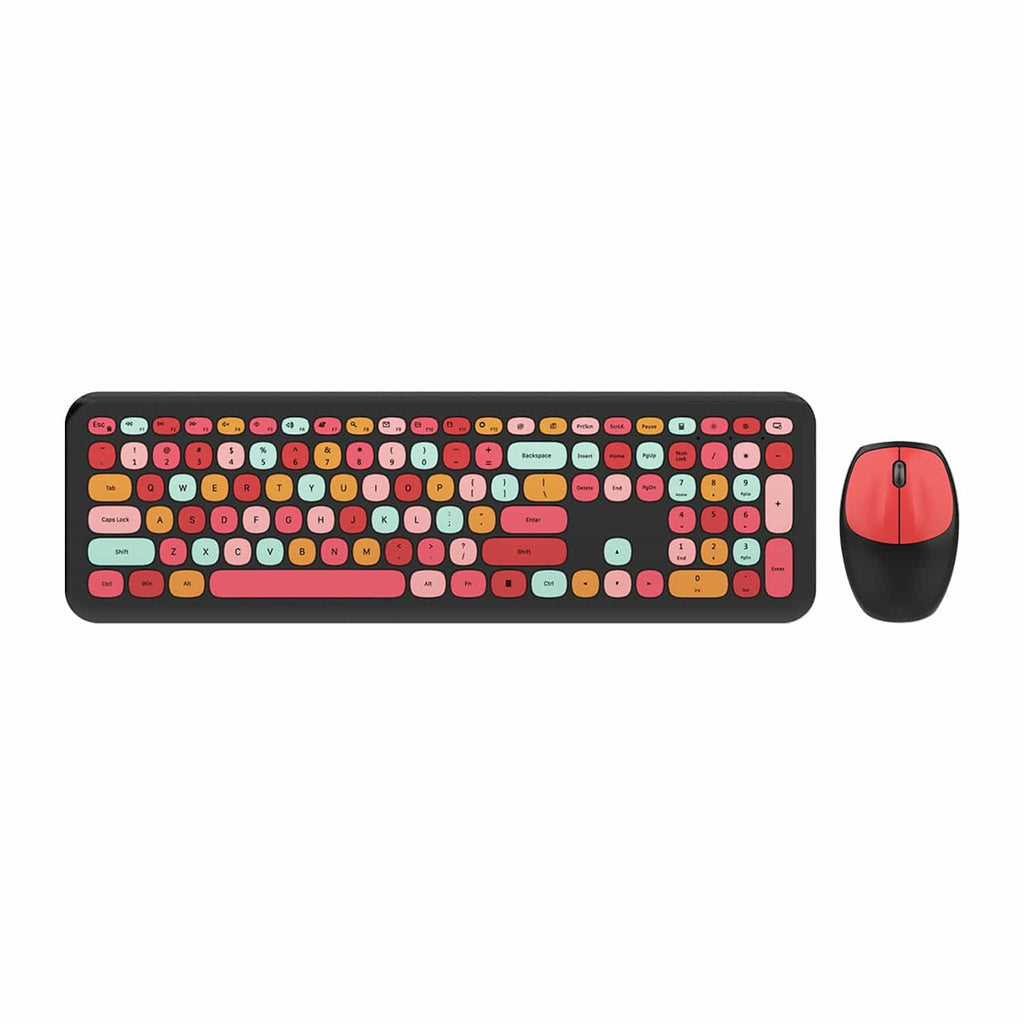 Wireless Keyboard and Mouse Combo - Full-Size Keyboard Black Red Flush Keys