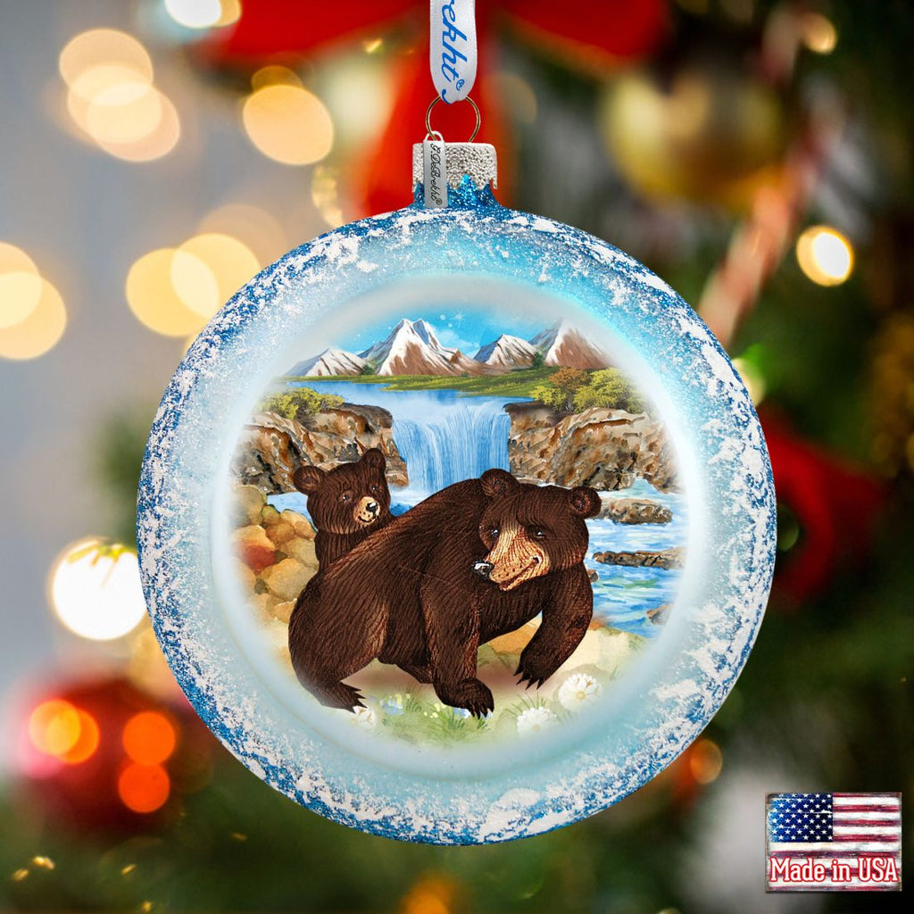 Grizzly Play Glass Ornament by G. DeBrekht - Wildlife Holiday Decor - 744-042