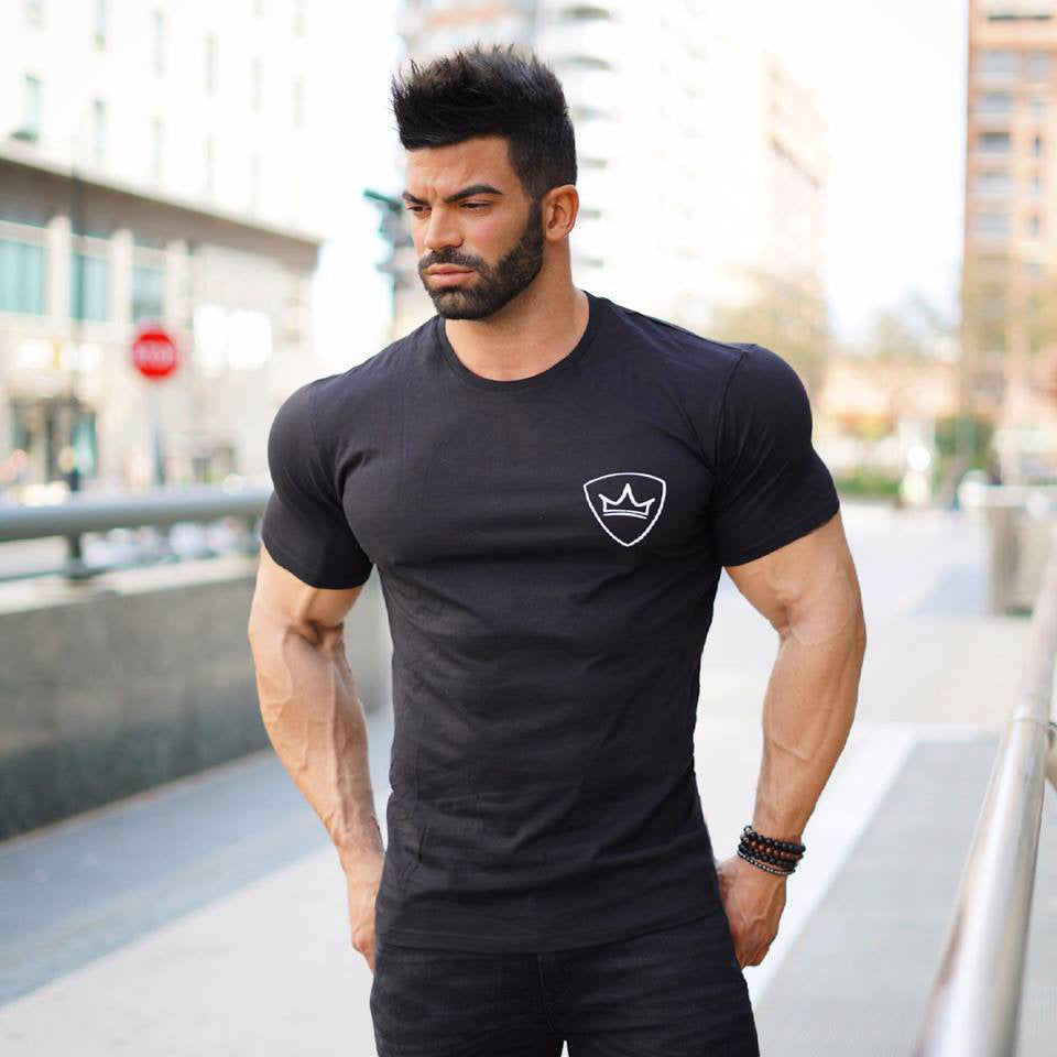 Men's Short Sleeve Round Neck T-Shirt – Black, White, Red & Grey