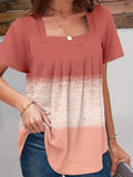 Square Collar Pleated Ruffle Short Sleeve Top – Pink