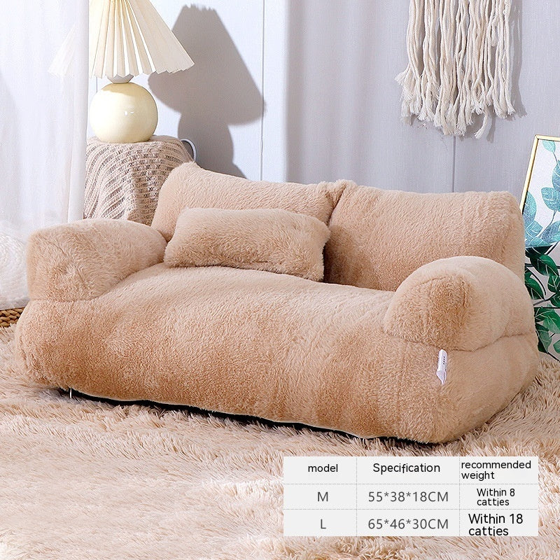 Luxury Plush Pet Sofa Bed with Pillow — 3 Colors, 4 Sizes