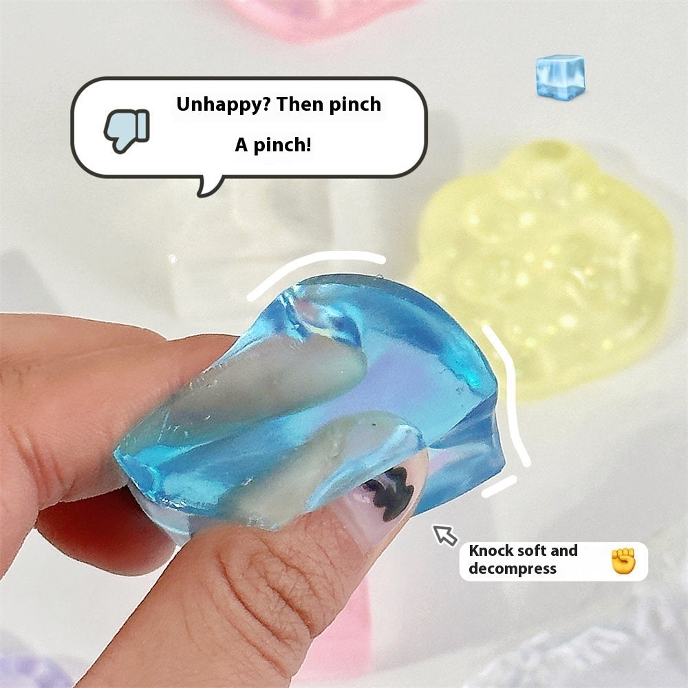 Transparent Glitter Squeeze Toy – Cat’s Paw, Ice Cube & Bream Styles