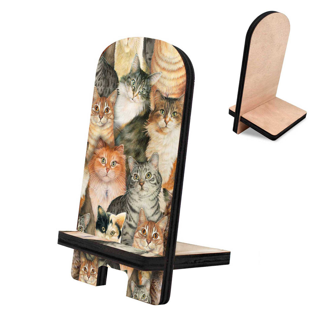 Sophisticated Cats Cell Phone Stand Family Decor - Wood Mobile Tablet Holder Charging Station Organizer - 892039