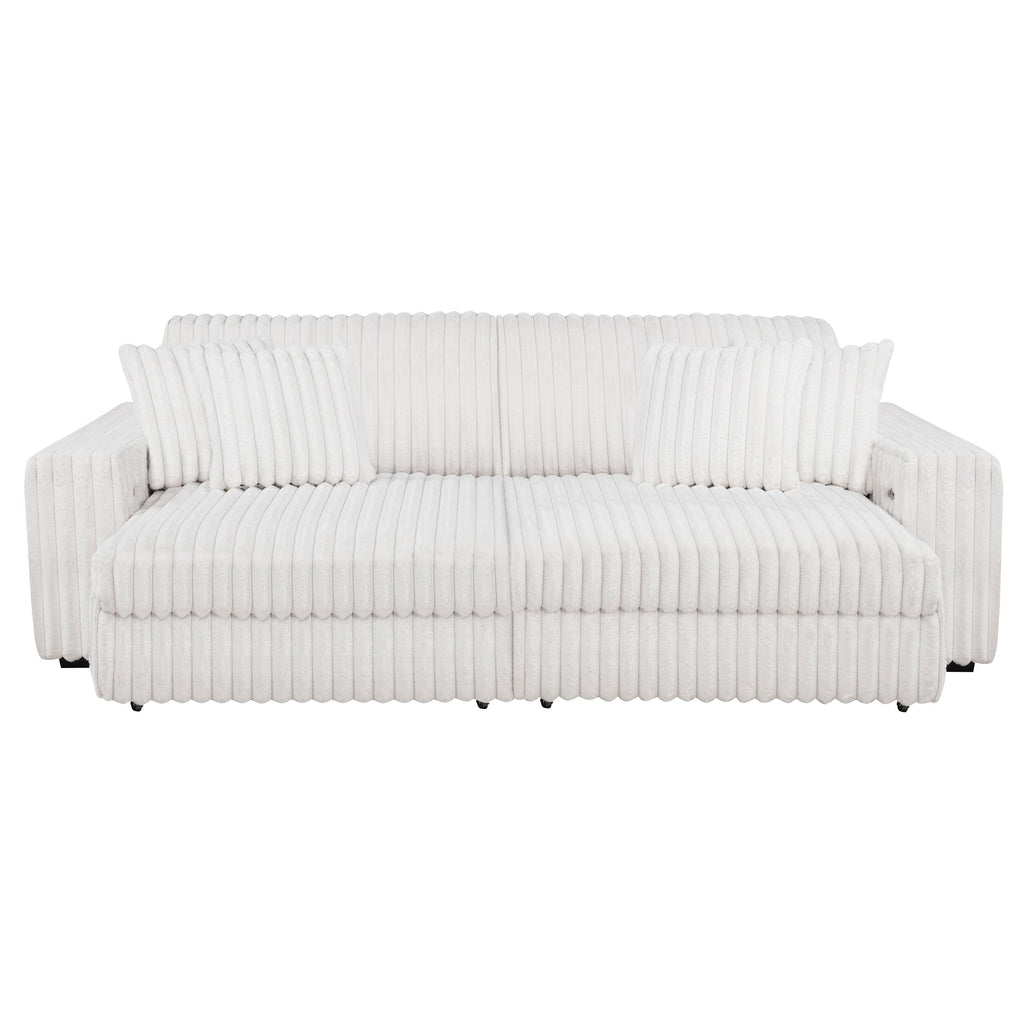 Jacana Corduroy Upholstered Dual Power Chaise Sofa Ivory