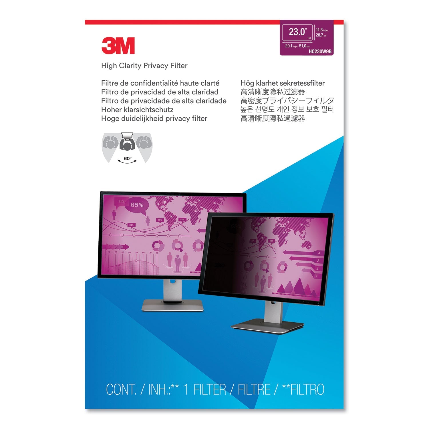 3M High Clarity Privacy Filter for 23" Widescreen Monitor, 16:9 Aspect Ratio
