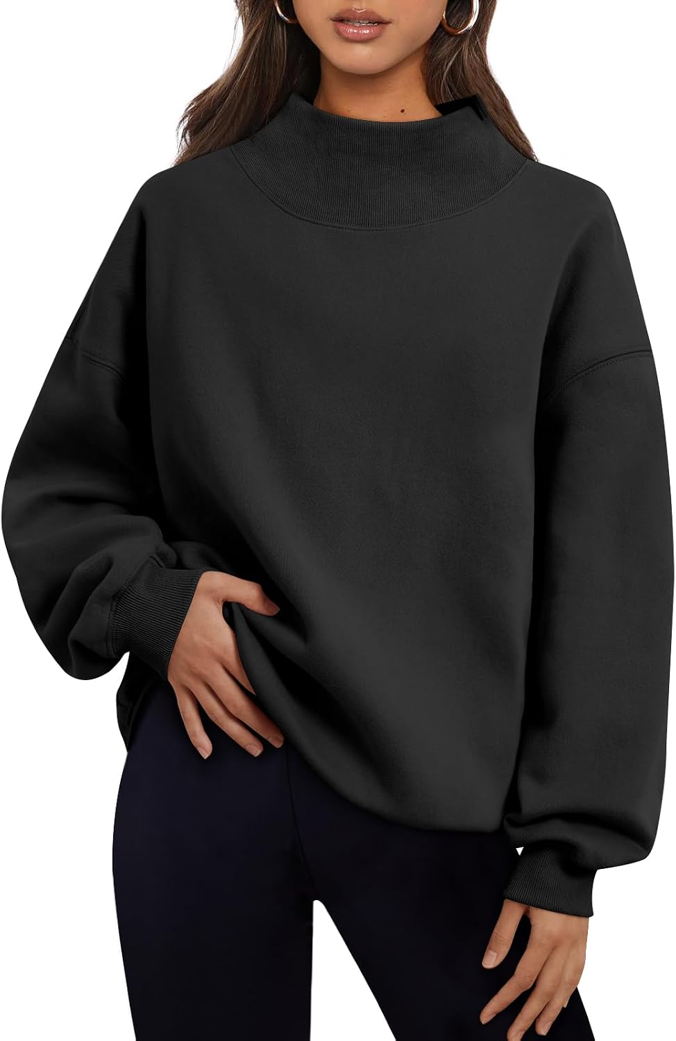 Trendy Queen Womens Mock Neck Sweatshirts Oversized Pullover Fall Outfits
