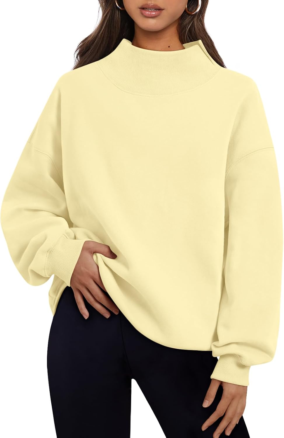 Trendy Queen Womens Mock Neck Sweatshirts Oversized Pullover Fall Outfits