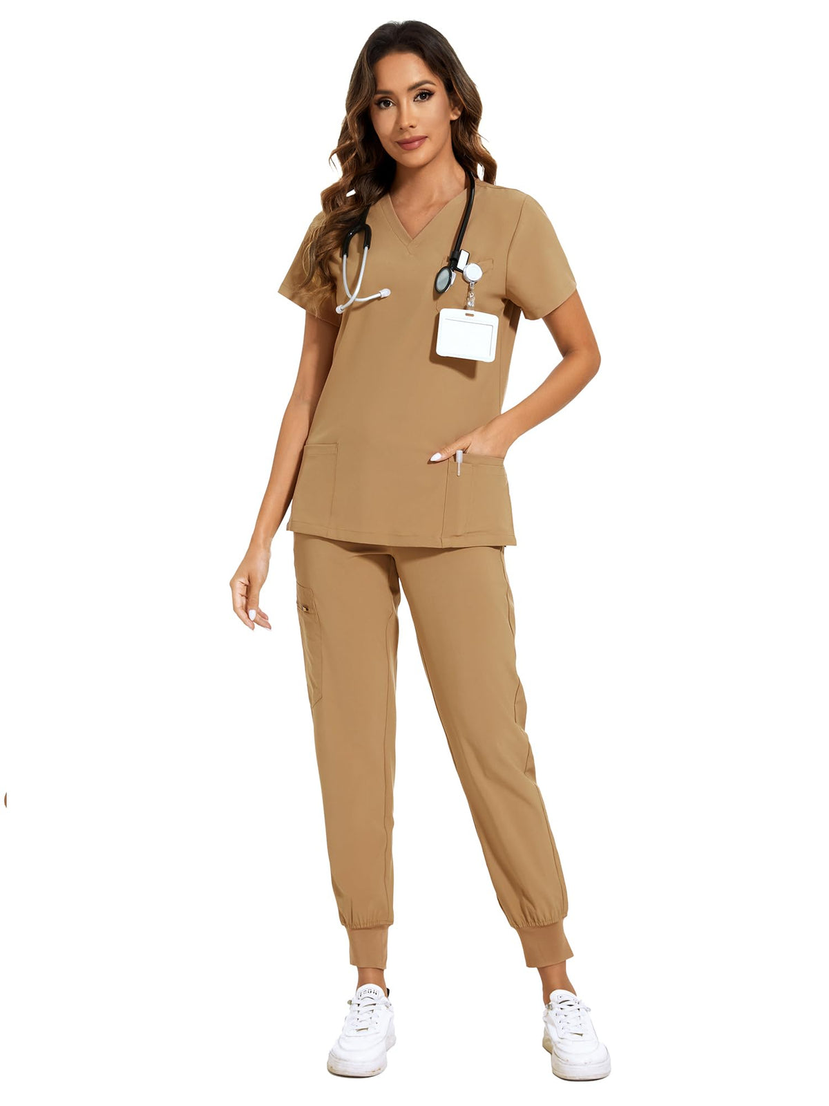 COZYFIT Scrubs for Women Set - Stretch V-Neck & Jogger Pant with 9 Pockets