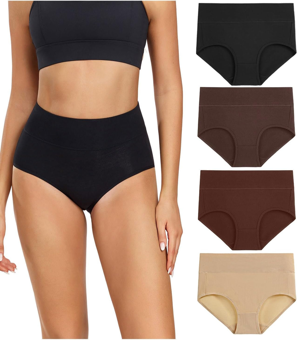 wirarpa Women's Cotton Underwear High Waisted Ladies Panties Full Coverage Briefs 4 Pack (Regular & Plus Size)