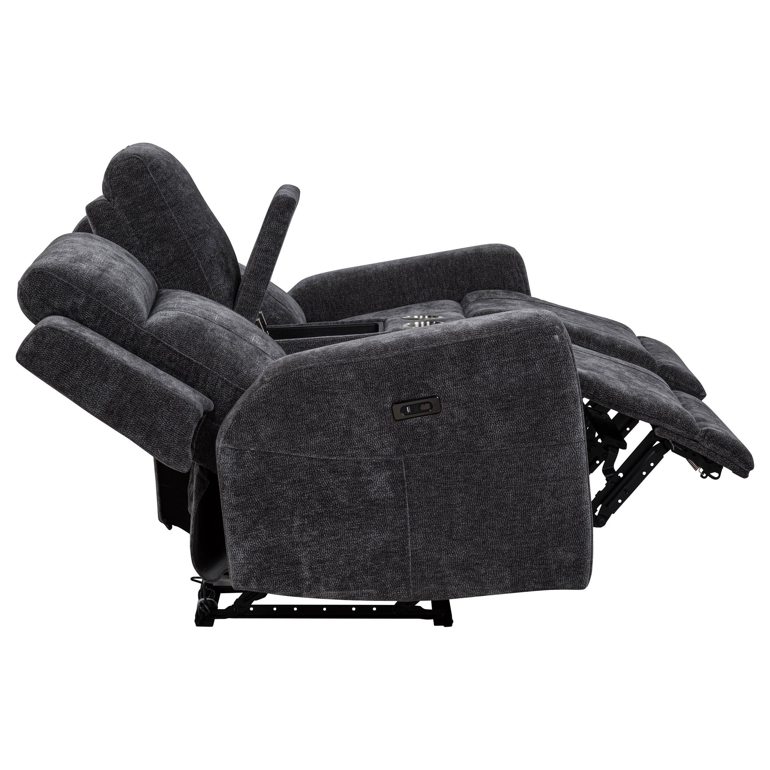 Kennett 3-piece Chenille Power Reclining Sofa Set Dark Grey